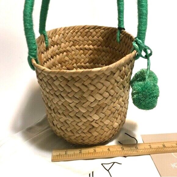 KAYU Mini St Tropez Straw Tote Bag Pom Pom Natural Sea foam Green Travel - Picture 11 of 14